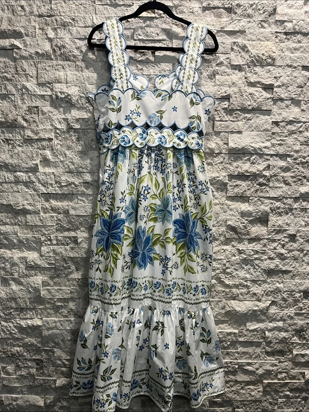 FARM Rio Sleeveless Scallop-Trim Printed Midi Dress Sz-M - Picture 10 of 15